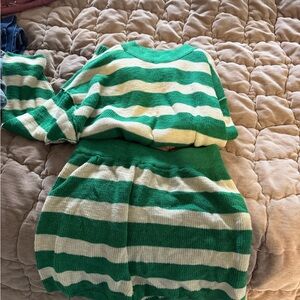 FP Movement by Free People Green and White Striped Long Sleeve Top
